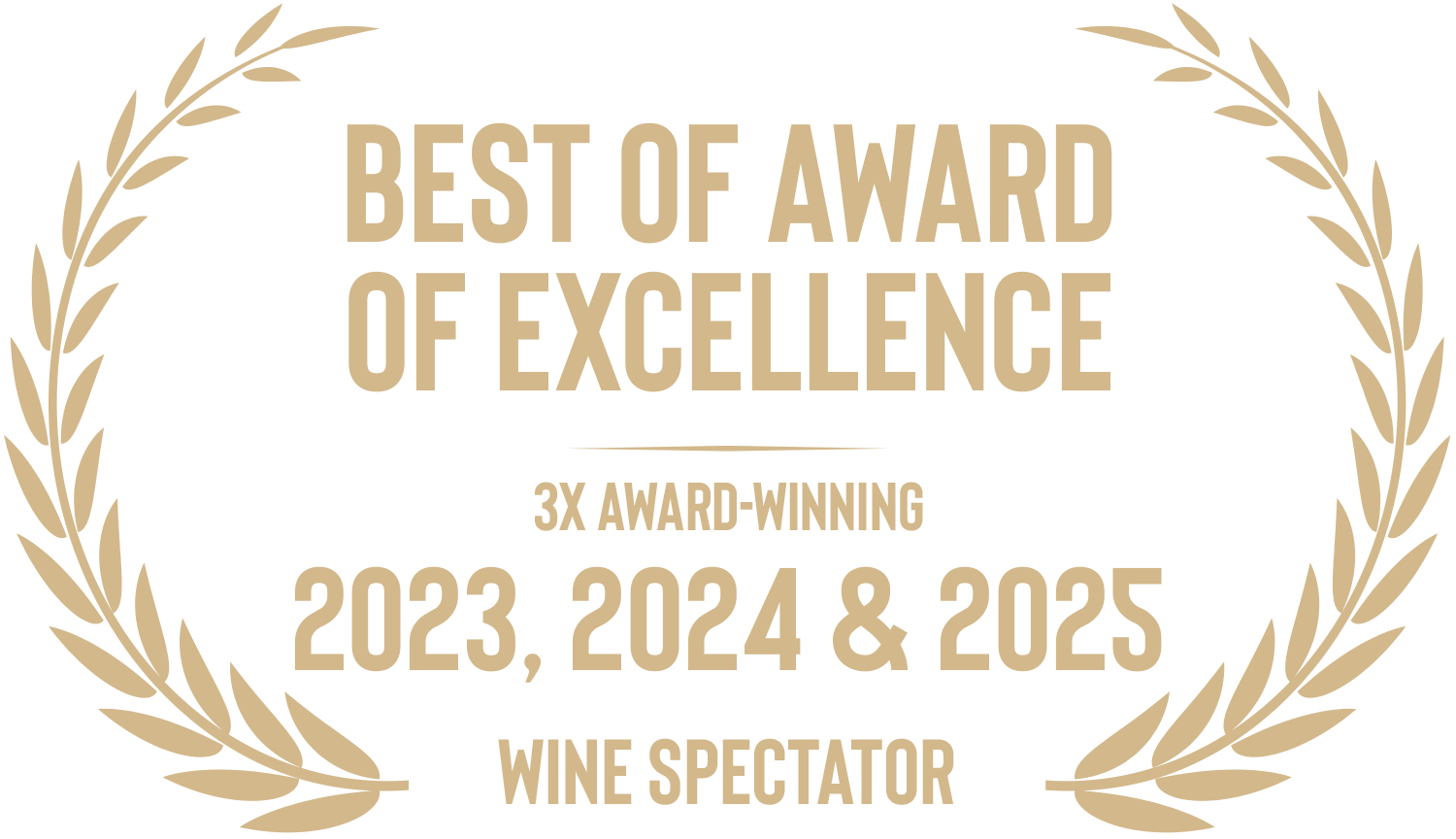 Wine Spectator Best of Award of Excellence. 3X award-winning in 2023, 2024, and 2025.